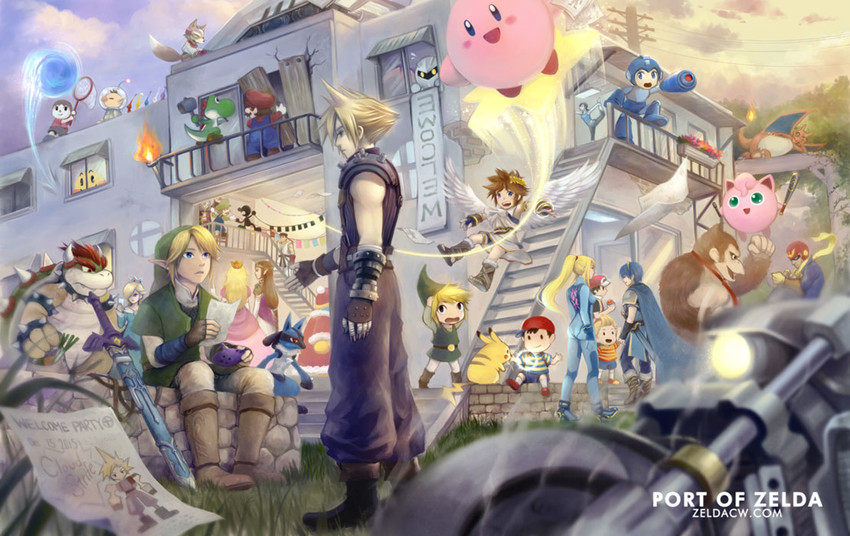 link, pikachu, princess zelda, cloud strife, kirby, and 35 more (pokemon and 28 more) drawn by zelda_c_wang