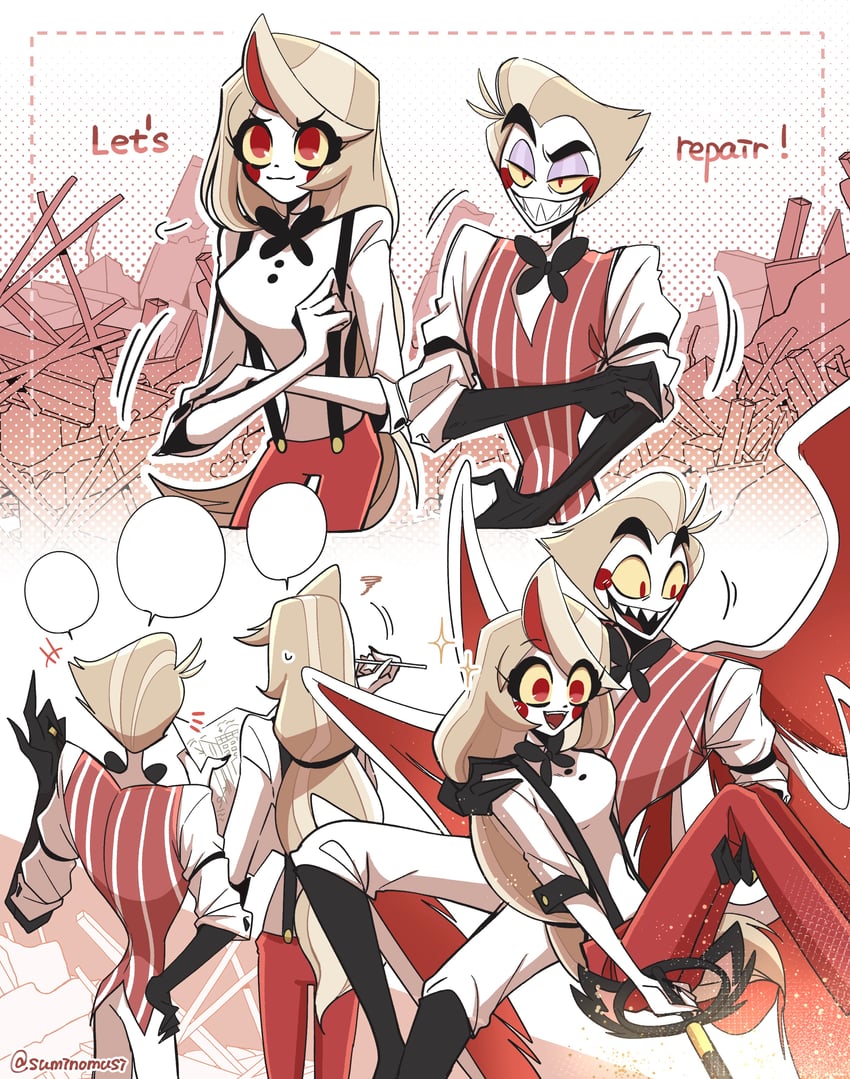 lucifer morningstar and charlie morningstar (hazbin hotel) drawn by hugy8277
