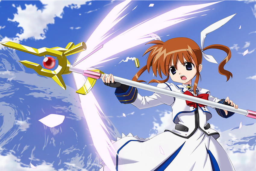 takamachi nanoha and raising heart (lyrical nanoha and 2 more) drawn by izuno_kenta