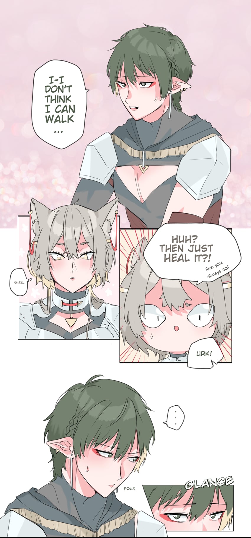 male elf healer and female cat knight (original) drawn by aru_fid0