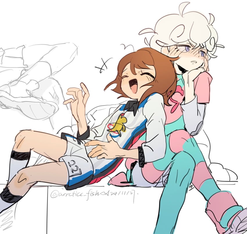 gloria and bede (pokemon and 1 more) drawn by arrcticc_fish