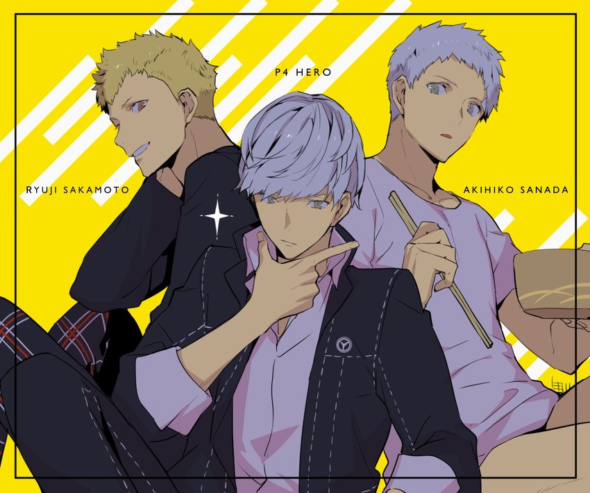 narukami yu, sanada akihiko, and sakamoto ryuuji (persona and 3 more)