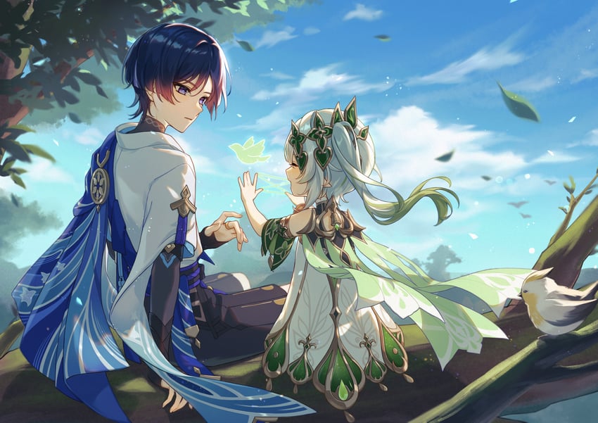 scaramouche, nahida, and wanderer (genshin impact) drawn by pamu_(pamu_oekk)