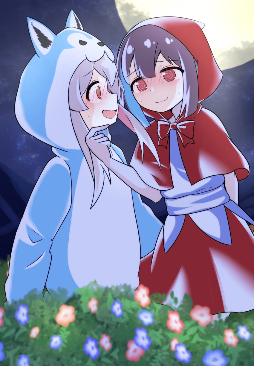 oyama mahiro, little red riding hood, hozuki momiji, and big bad wolf (onii-chan wa oshimai! and 1 more) drawn by gekogekobuhihi