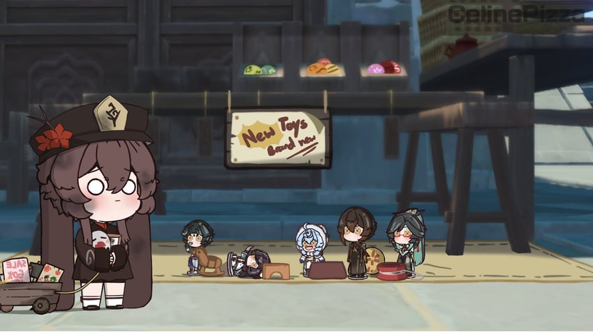 ganyu, hu tao, zhongli, shenhe, xiao, and 3 more (genshin impact) drawn by celinepizza