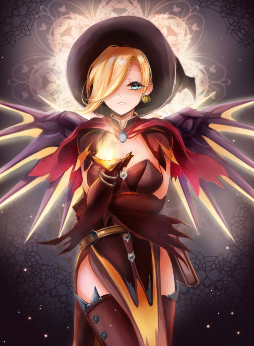 mercy and witch mercy (overwatch and 1 more) drawn by miya_(zawarudo)