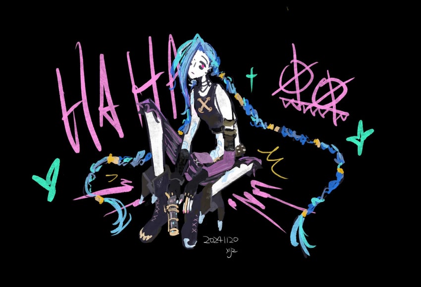 jinx and arcane jinx (league of legends and 1 more) drawn by windychariot