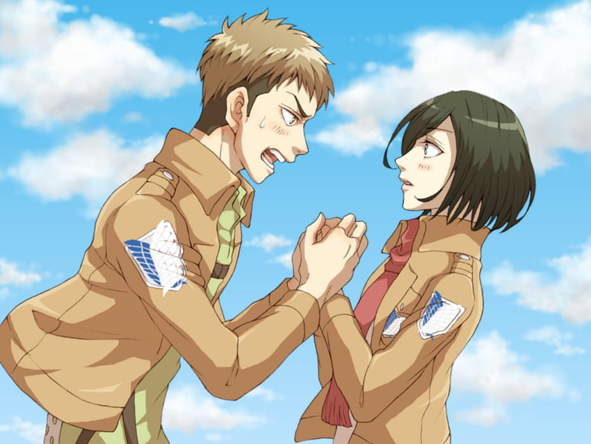 mikasa ackerman and jean kirstein (shingeki no kyojin) drawn by ngnjaot