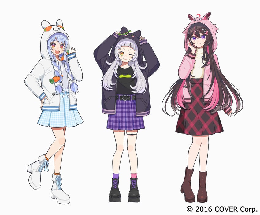 usada pekora, murasaki shion, azki, pekomon, shiokko, and 1 more (hololive) drawn by kisaragi_yuu_(fallen_sky)