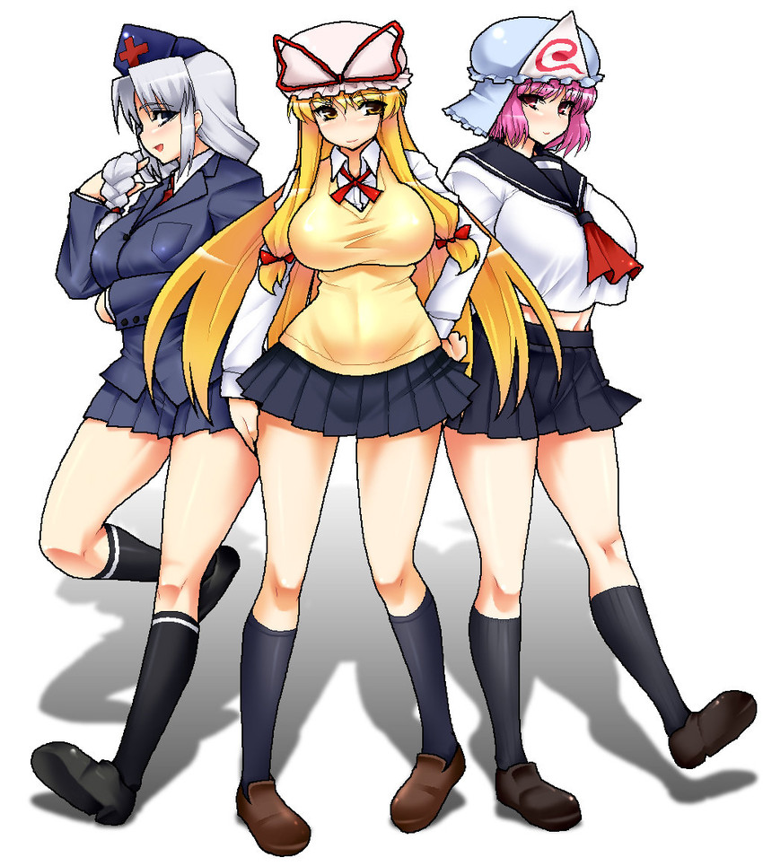 yakumo yukari, saigyouji yuyuko, and yagokoro eirin (touhou) drawn by namidame