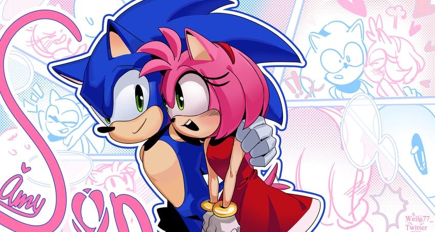 sonic the hedgehog and amy rose (sonic) drawn by weilg77
