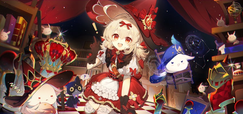 dodoco, klee, alice, and barbeloth (genshin impact) drawn by qianqianjie
