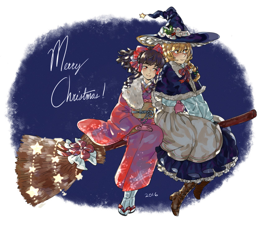 hakurei reimu and kirisame marisa (touhou) drawn by kyuubiness
