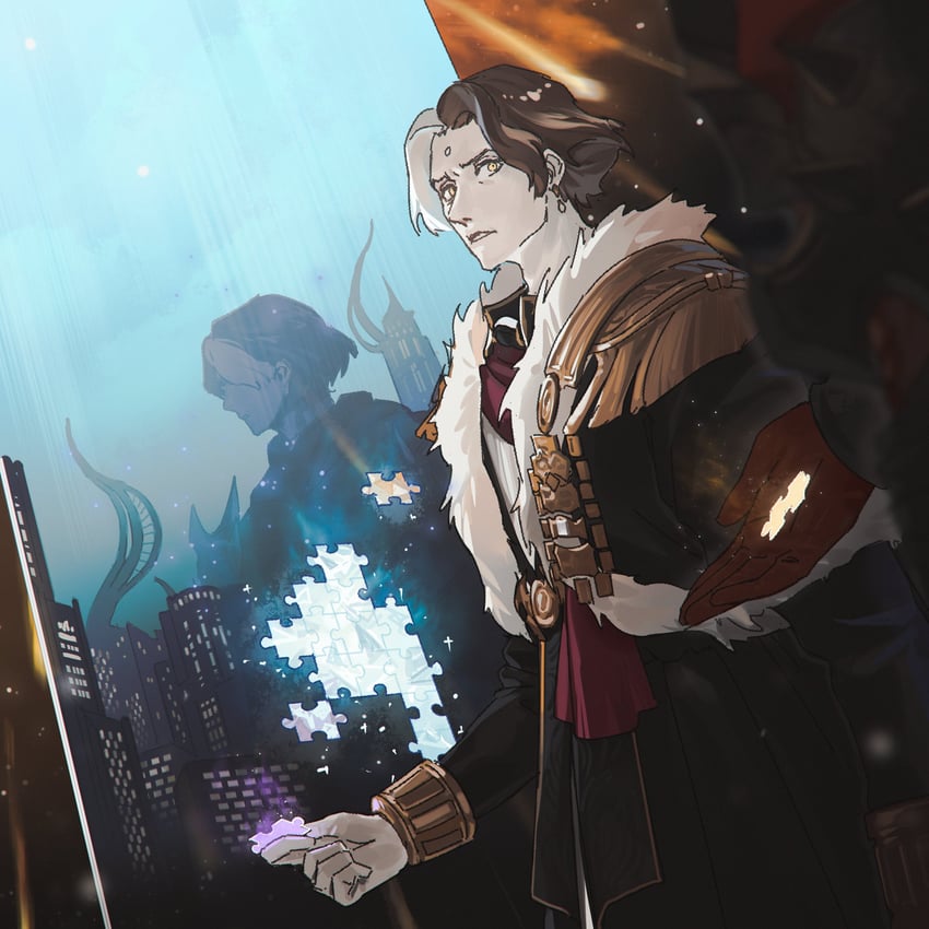 warrior of light and emet-selch (final fantasy and 1 more) drawn by noki_0x3