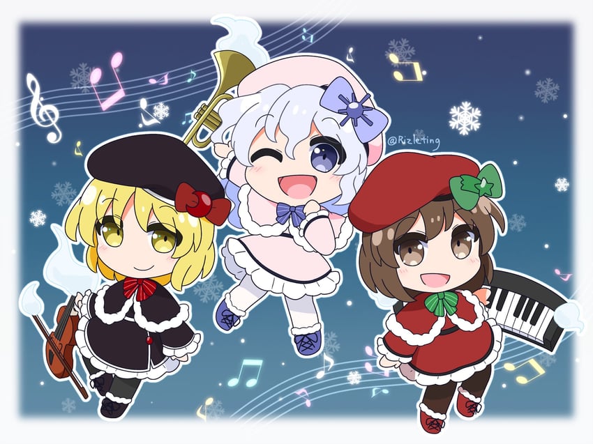 lunasa prismriver, merlin prismriver, and lyrica prismriver (touhou) drawn by rizleting