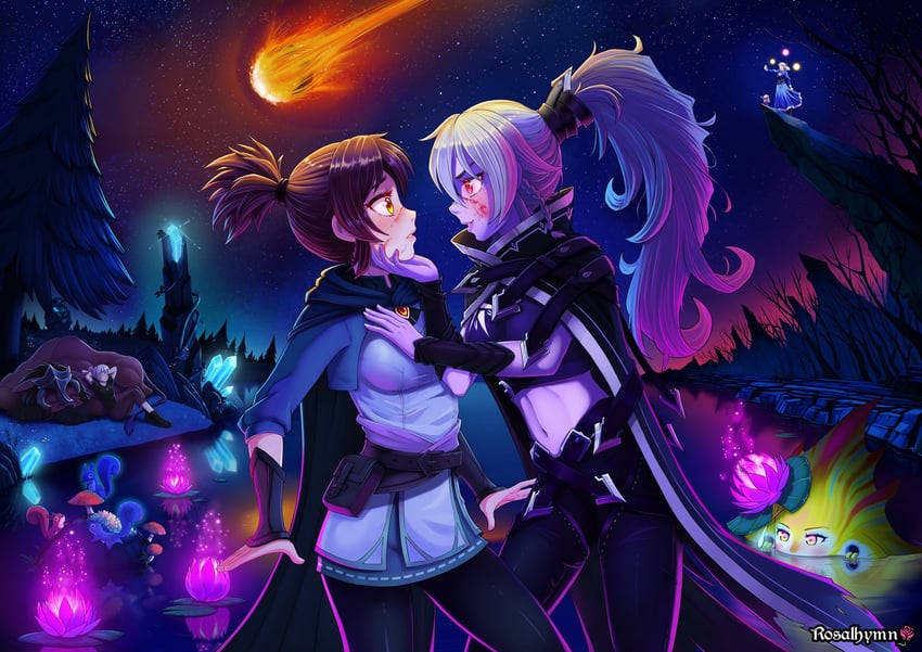 drow ranger, marci, luna, and naga siren (dota and 2 more) drawn by rosalhymn