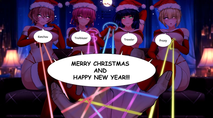 kafka, yelan, evelyn chevalier, and lantern (genshin impact and 5 more) drawn by d.d.g_(ddg3420)