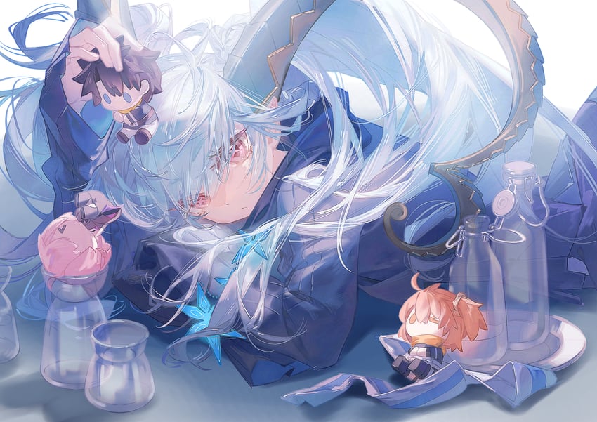 fujimaru ritsuka, tiamat, and larva tiamat (fate and 1 more) drawn by kuaile_xiaogou_(xin69476)
