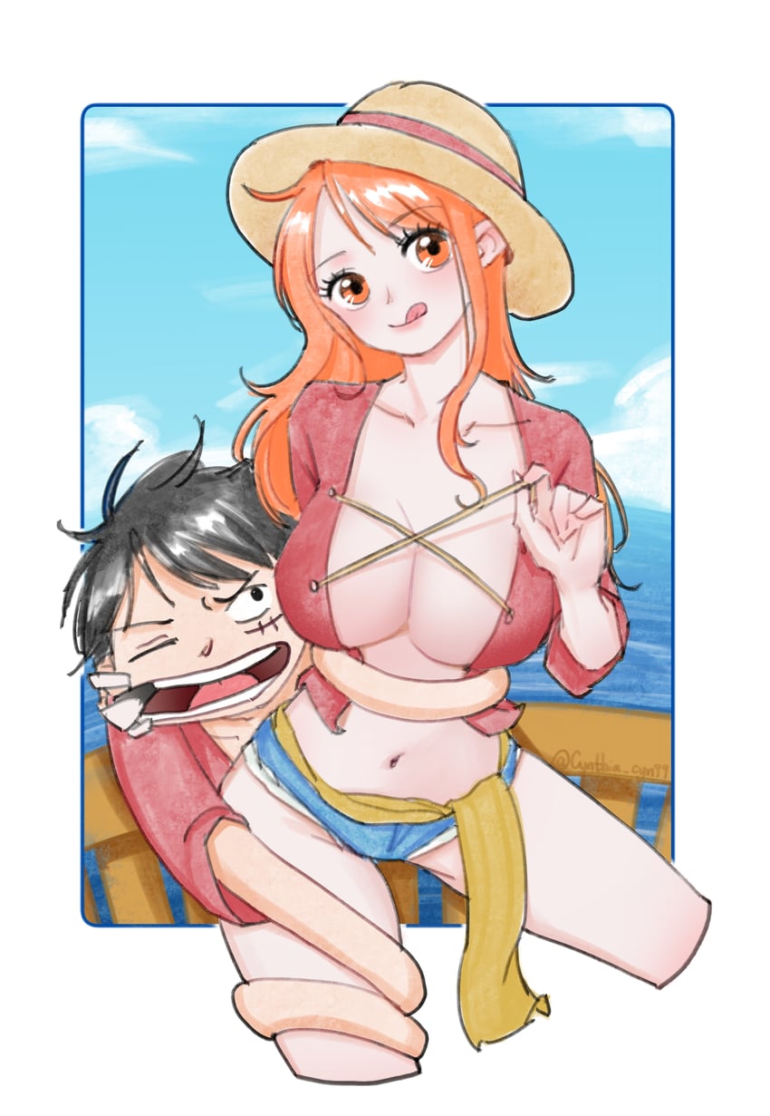 nami and monkey d. luffy (one piece) drawn by cynthia_(user_rrcz7734)