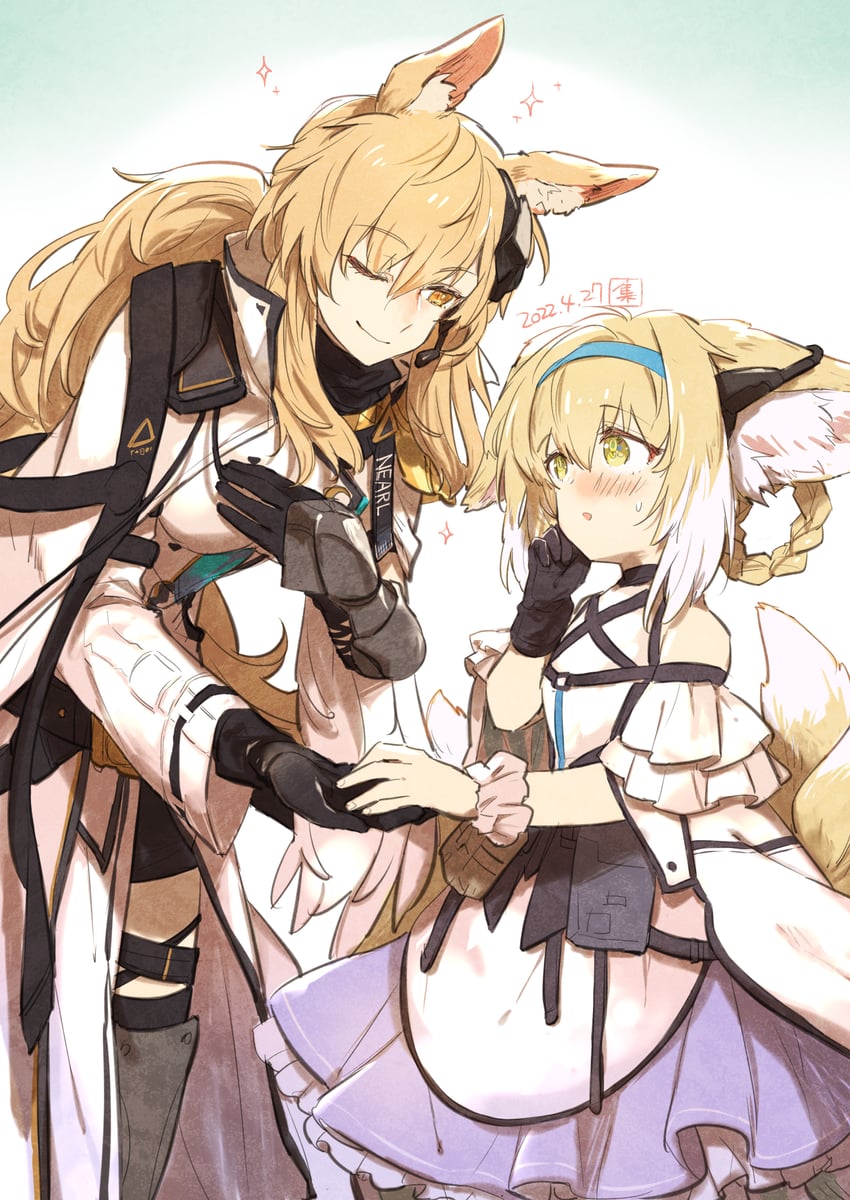 suzuran, nearl, and nearl the radiant knight (arknights) drawn by orangettea26