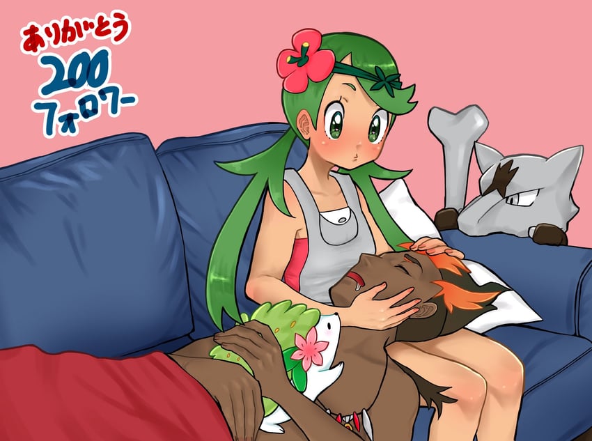 mallow, shaymin, kiawe, and alolan marowak (pokemon and 1 more) drawn by yamashita_momiyo