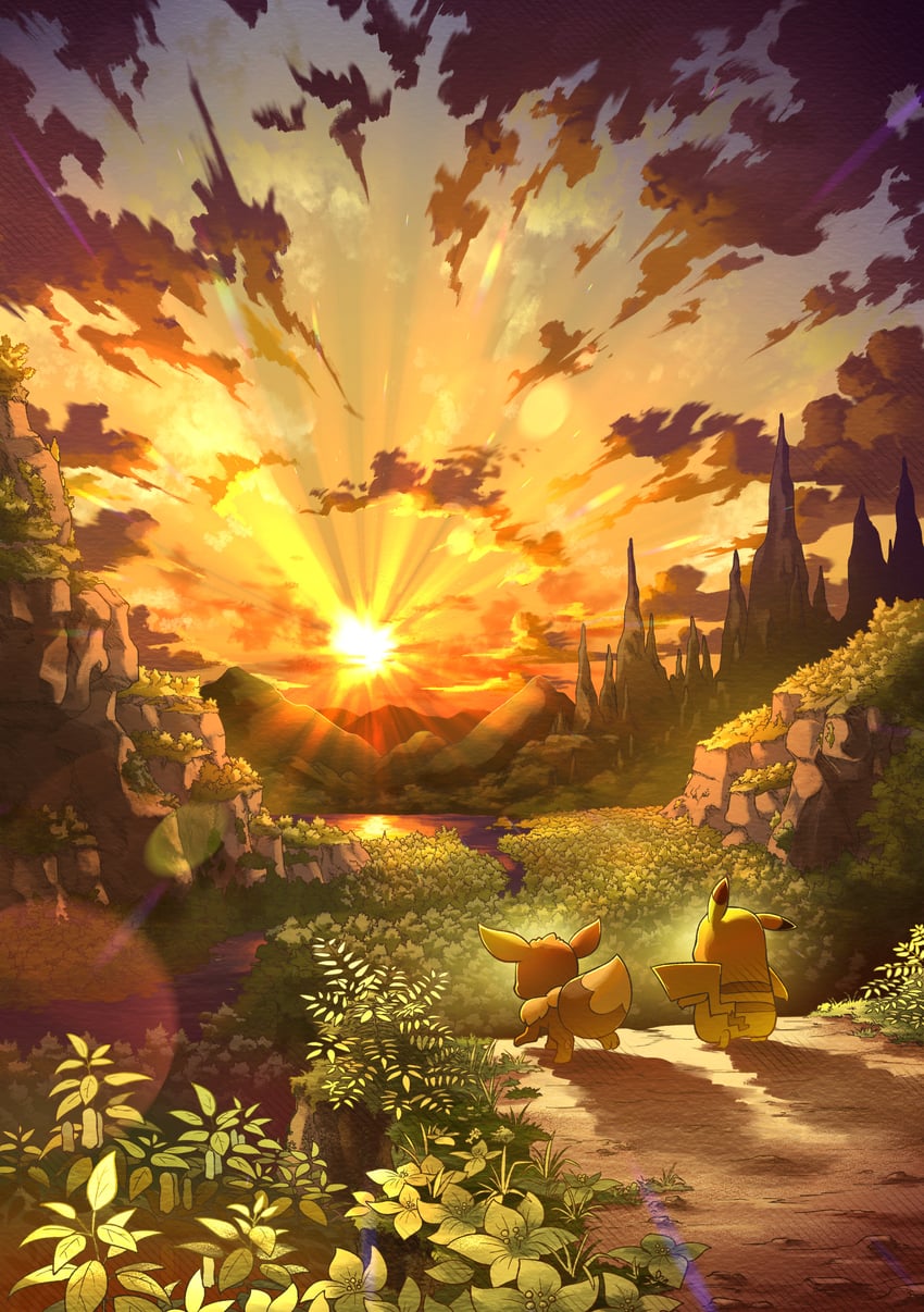pikachu and eevee (pokemon) drawn by yamaori_(hakkentai_pokedan)