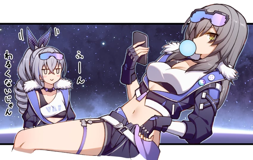 trailblazer, stelle, and silver wolf (honkai and 1 more) drawn by t@ke-g