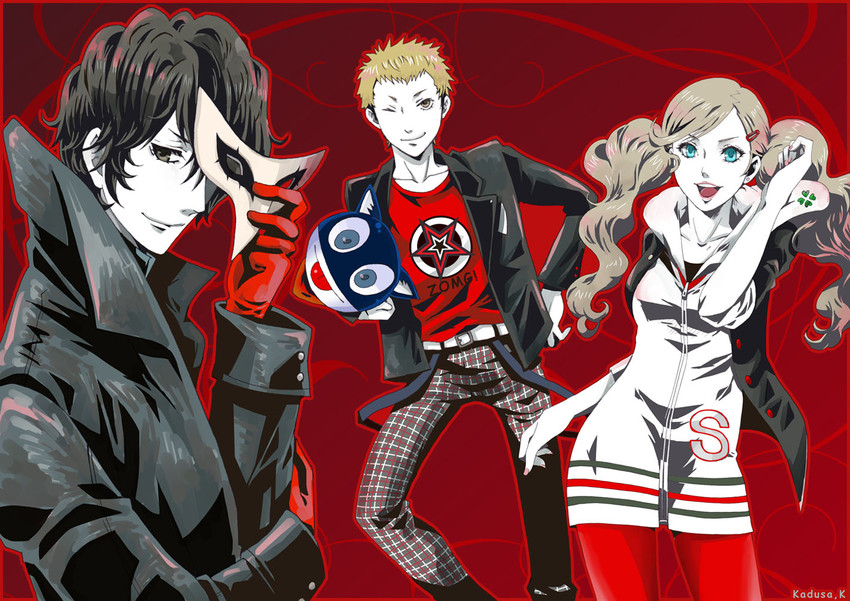 amamiya ren, takamaki anne, morgana, joker, and sakamoto ryuuji (persona and 1 more) drawn by wakky_(rari-cat)