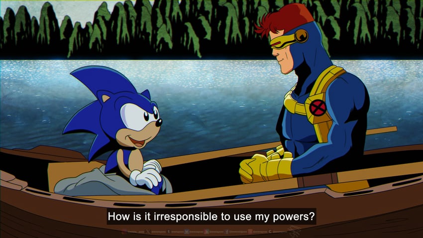 sonic the hedgehog and cyclops (marvel and 4 more) drawn by mistajonz