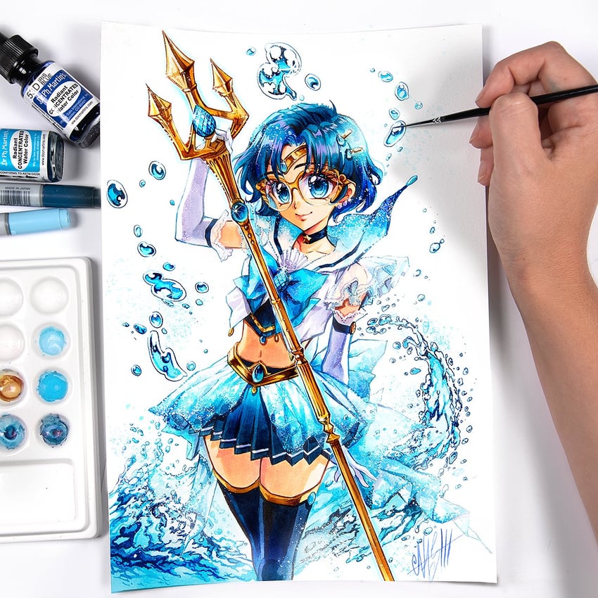 mizuno ami and sailor mercury (bishoujo senshi sailor moon) drawn by nashi_juni