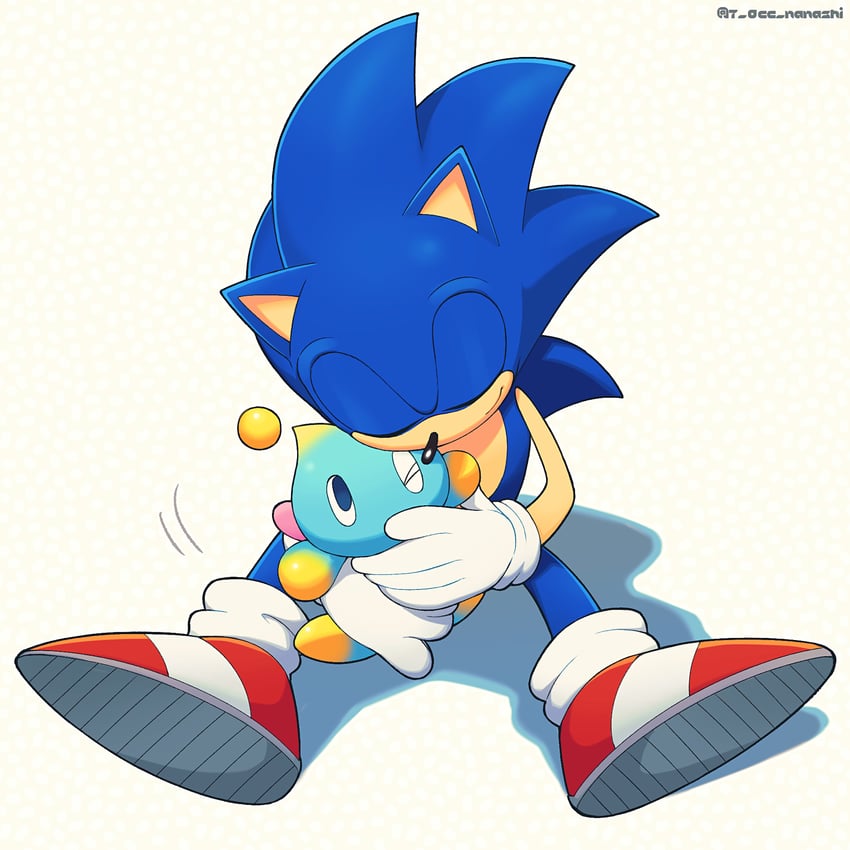 sonic the hedgehog and neutral chao (sonic) drawn by show_chiku-by