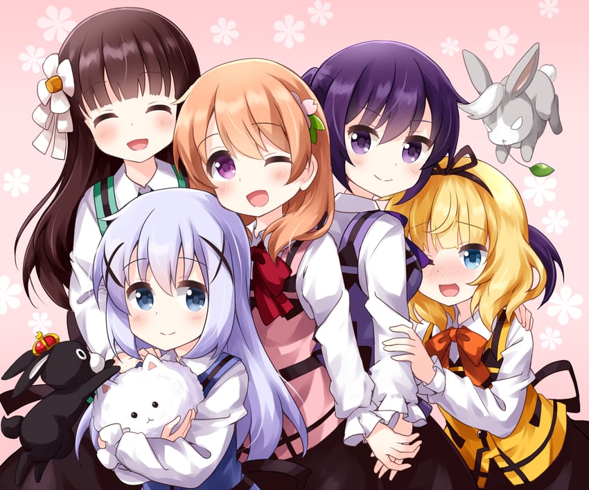 kafuu chino, hoto cocoa, kirima syaro, tippy, tedeza rize, and 3 more (gochuumon wa usagi desu ka?) drawn by ruu_(tksymkw)