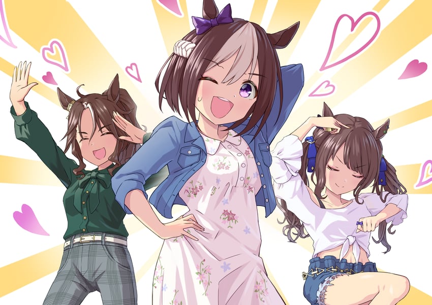 special week, mejiro palmer, tosen jordan, waki azumi, suzuki eri, and 1 more (idolmaster and 4 more) drawn by yukkop_ajan