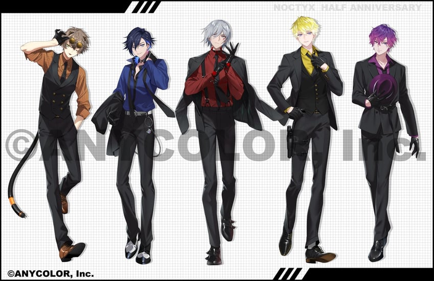 sonny brisko, alban knox, uki violeta, fulgur ovid, and yugo asuma (nijisanji and 1 more) drawn by miya_(ete)
