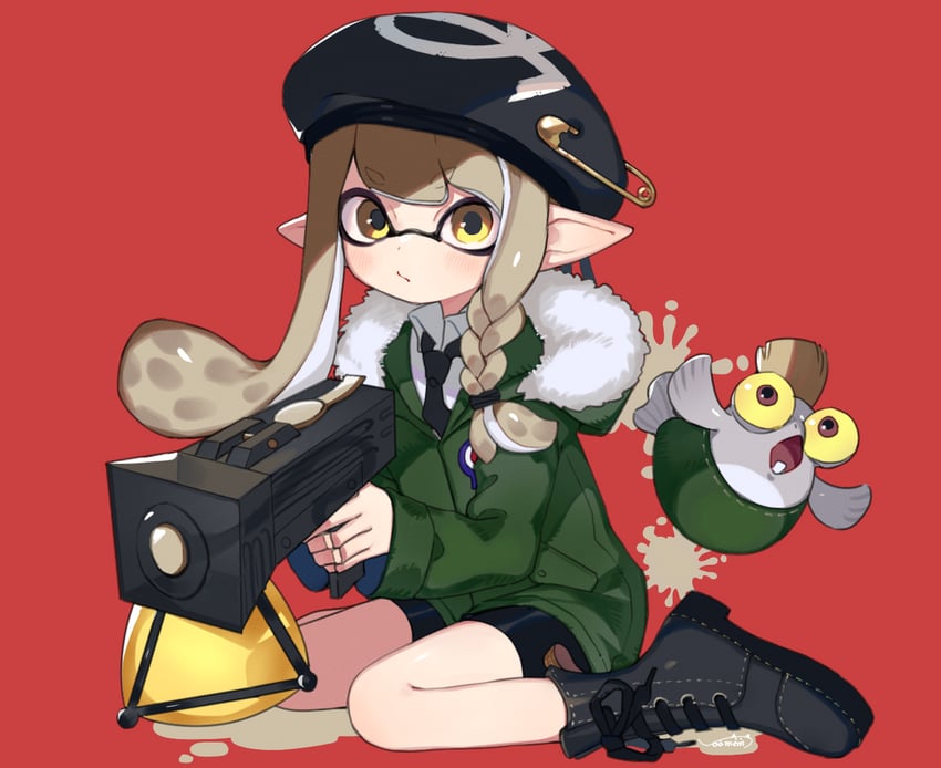 inkling player character, inkling girl, and smallfry (splatoon and 1 more) drawn by noamem