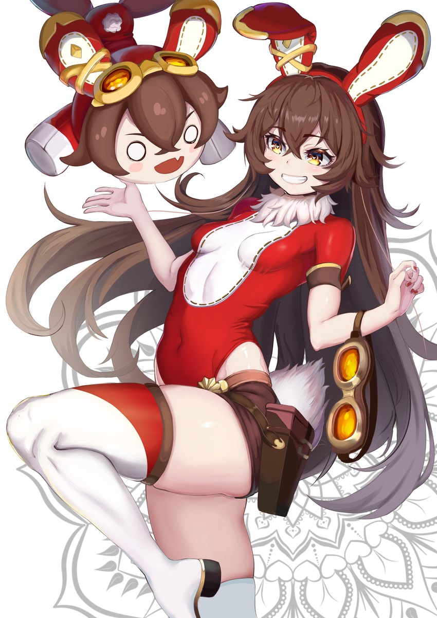 amber and baron bunny (genshin impact) drawn by b-pang