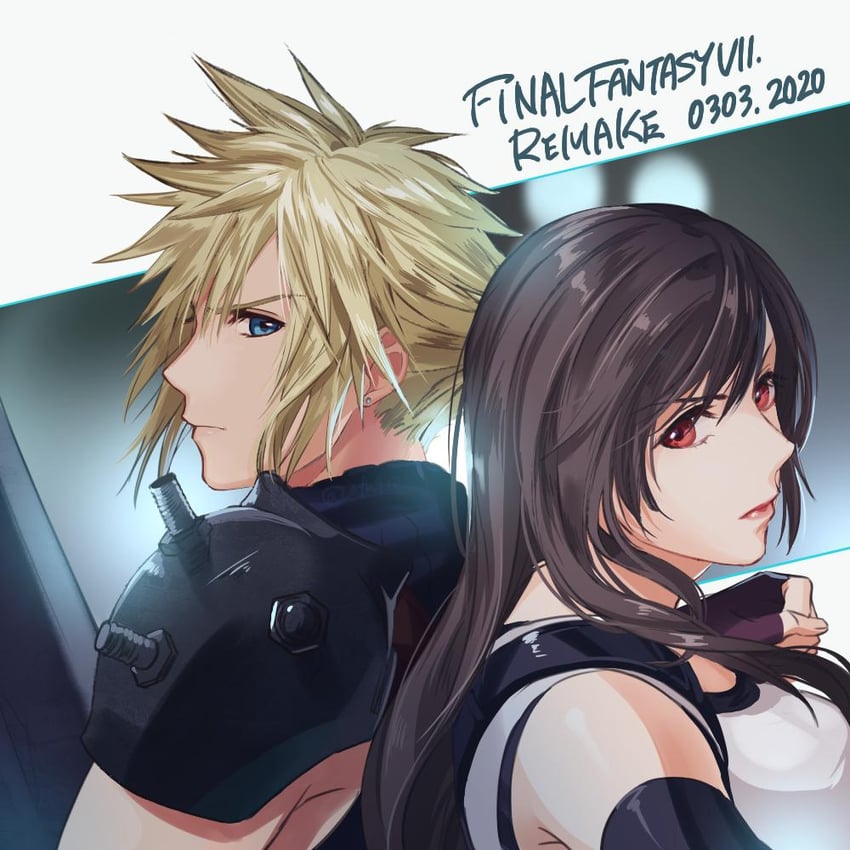 tifa lockhart and cloud strife (final fantasy and 2 more) drawn by kudou_asami