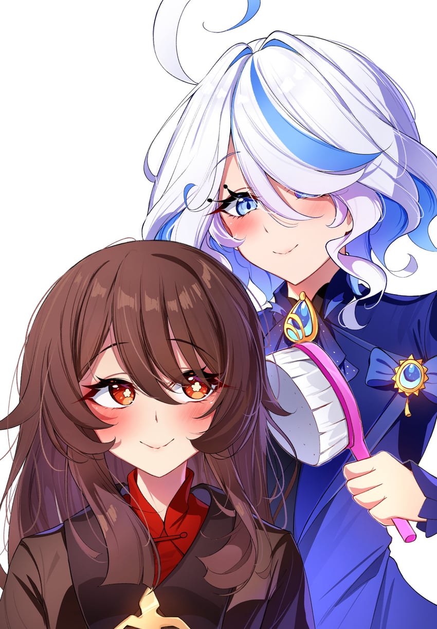 hu tao and furina (genshin impact) drawn by midori_(midori13579)