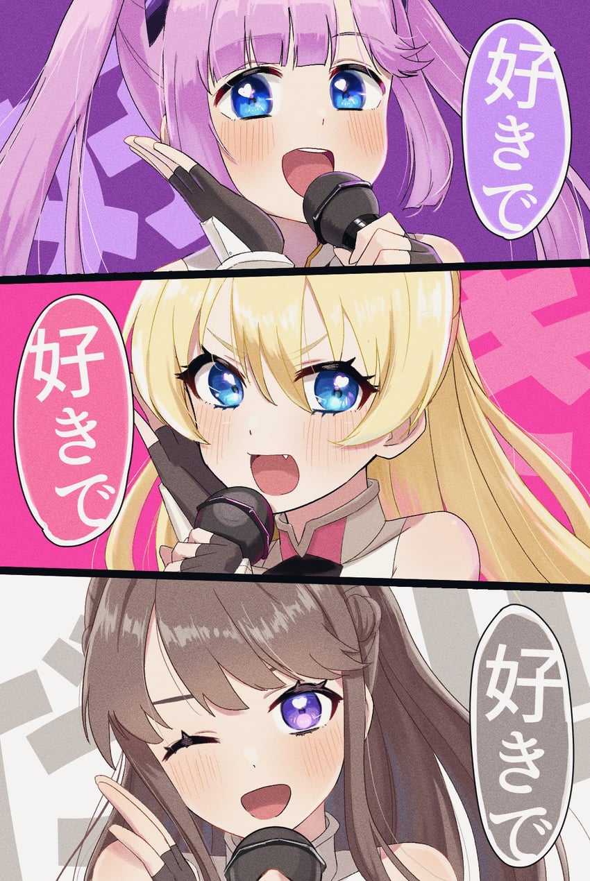 fujishima megumi, osawa rurino, and anyoji hime (love live! and 1 more) drawn by daikuro_(adddaik)