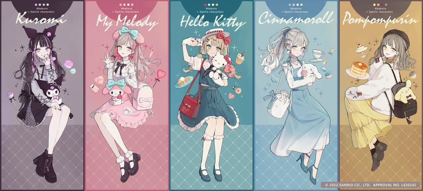cinnamoroll, hello kitty, my melody, kuromi, and pompompurin (sanrio and 3 more) drawn by akakura