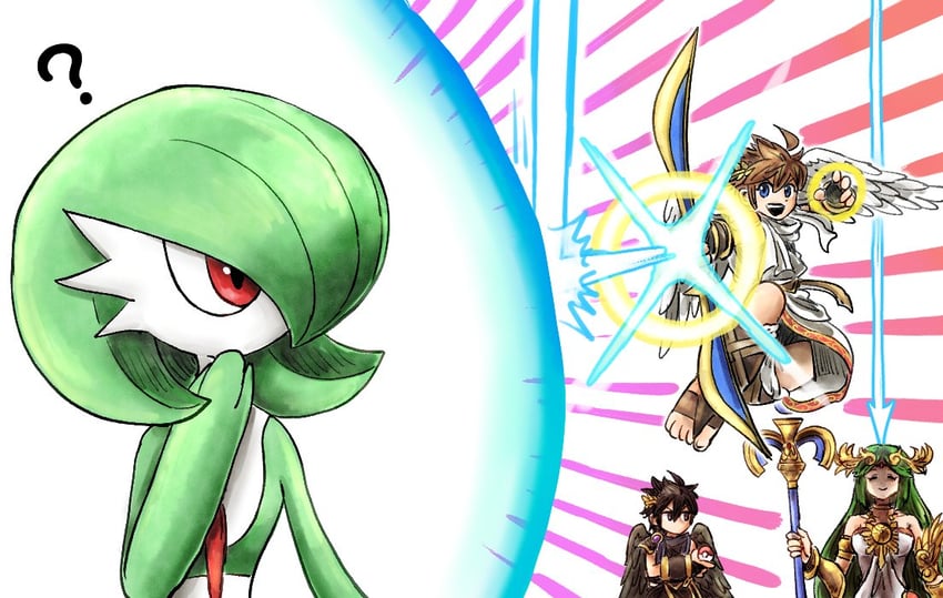 gardevoir, palutena, pit, and dark pit (pokemon and 3 more) drawn by kicdon