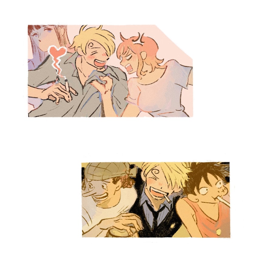 nami, monkey d. luffy, nico robin, sanji, and usopp (one piece) drawn by pajamainu2