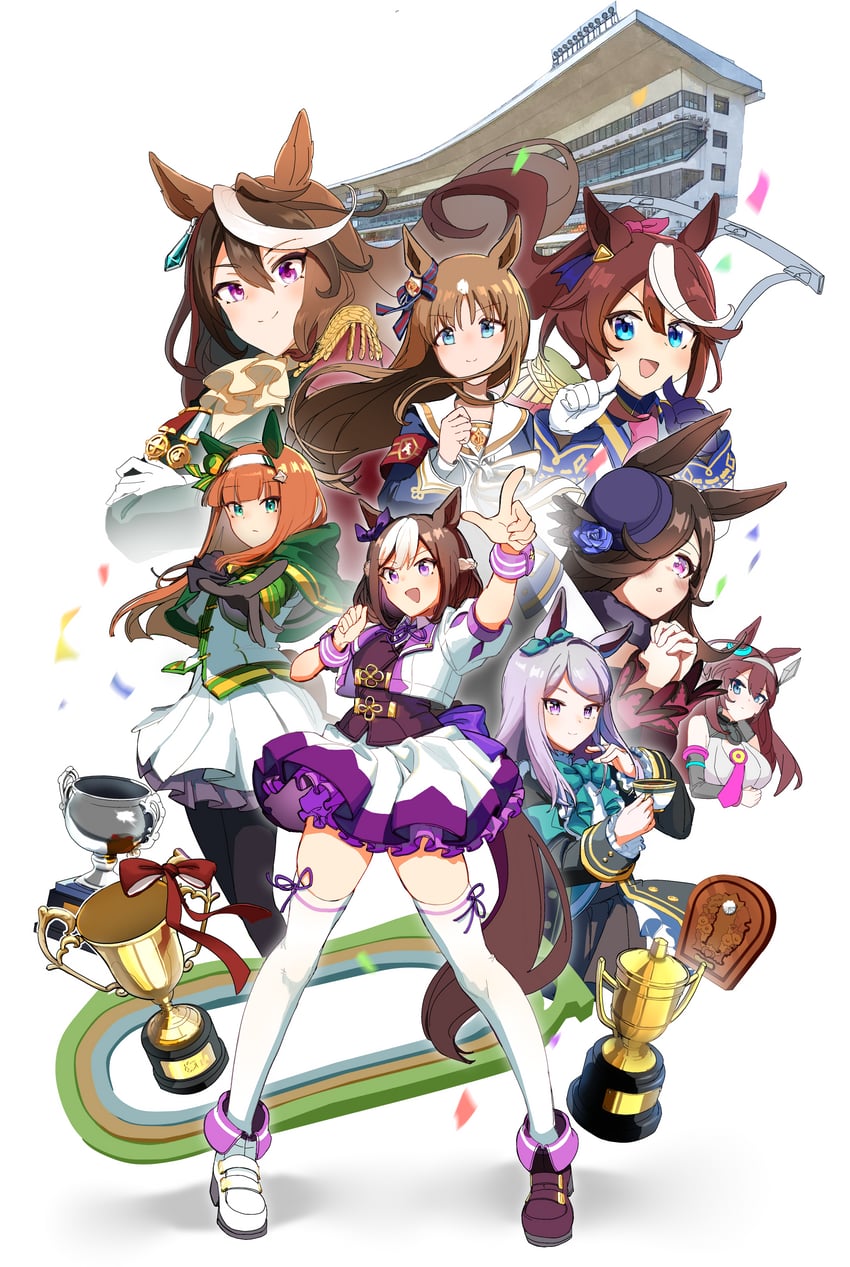 rice shower, mejiro mcqueen, tokai teio, silence suzuka, special week, and 3 more (umamusume) drawn by hukurou96