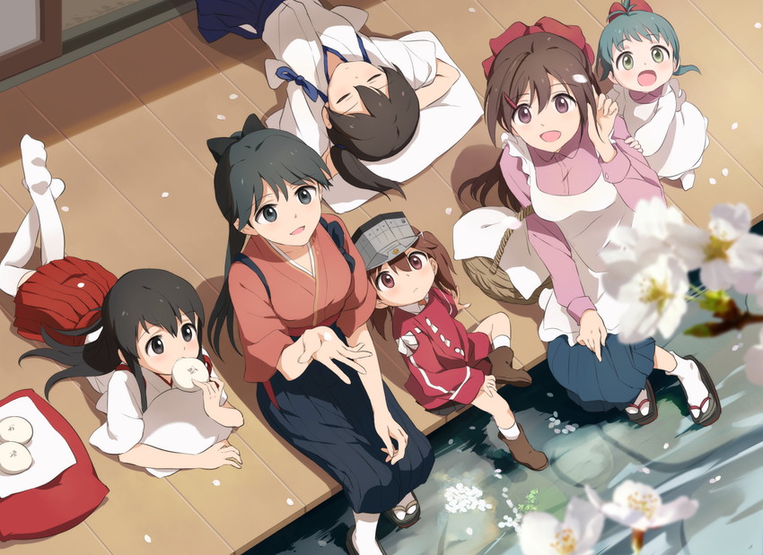 kaga, akagi, ryuujou, houshou, mamiya, and 1 more (kantai collection) drawn by kisetsu