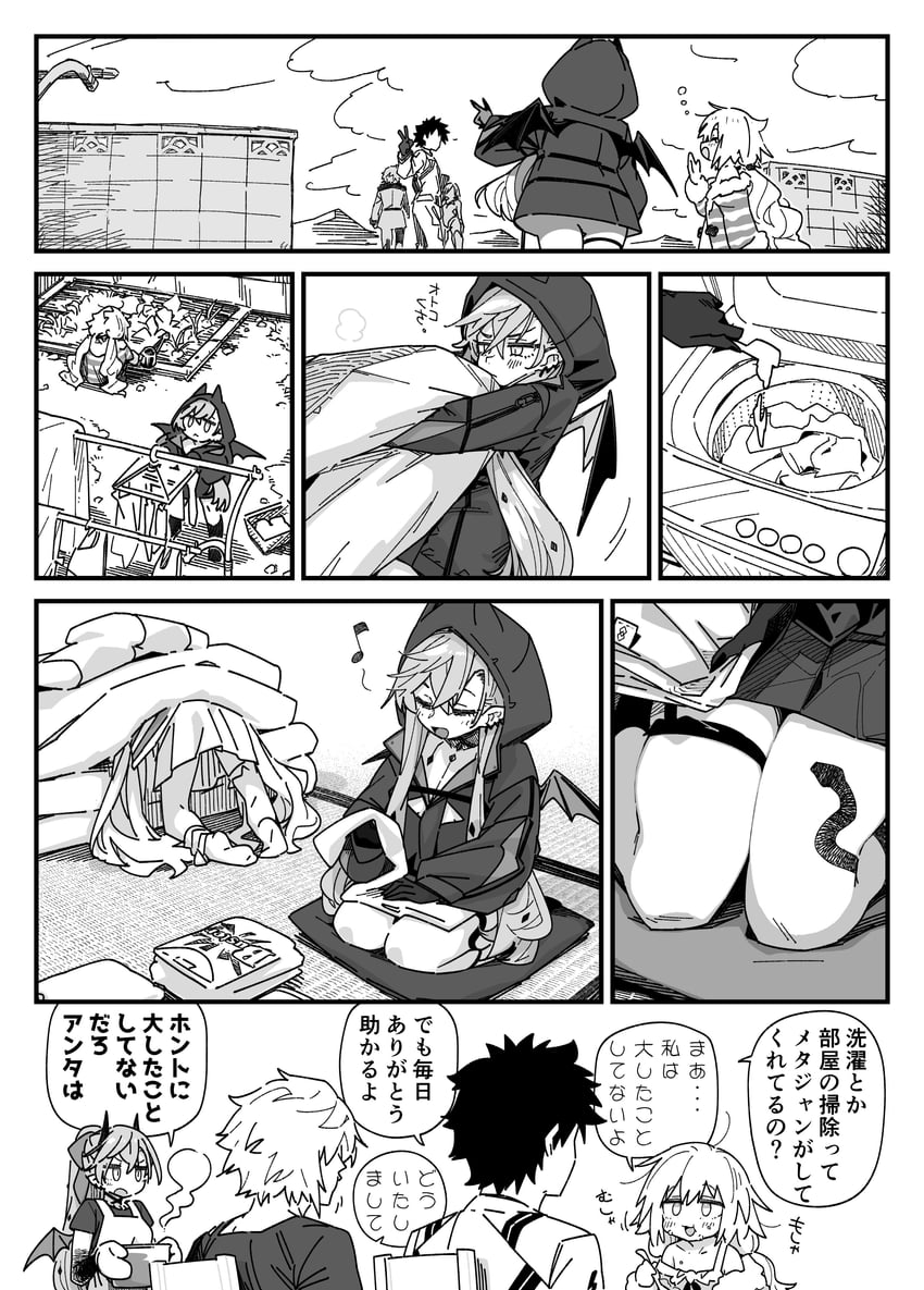 mash kyrielight, fujimaru ritsuka, jeanne d'arc, kadoc zemlupus, lilith, and 1 more (fate and 1 more) drawn by waira