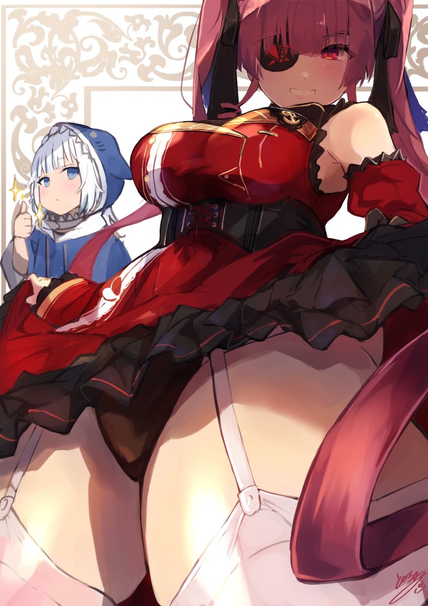 houshou marine and gawr gura (hololive and 1 more) drawn by tomochi_(tmc_tmc8)