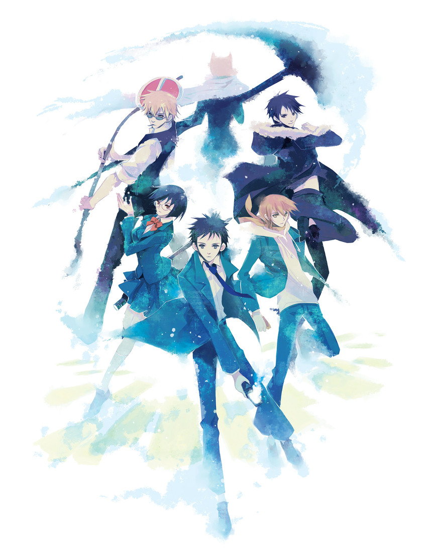 orihara izaya, sonohara anri, heiwajima shizuo, celty sturluson, ryuugamine mikado, and 1 more (durarara!!) drawn by chris4708