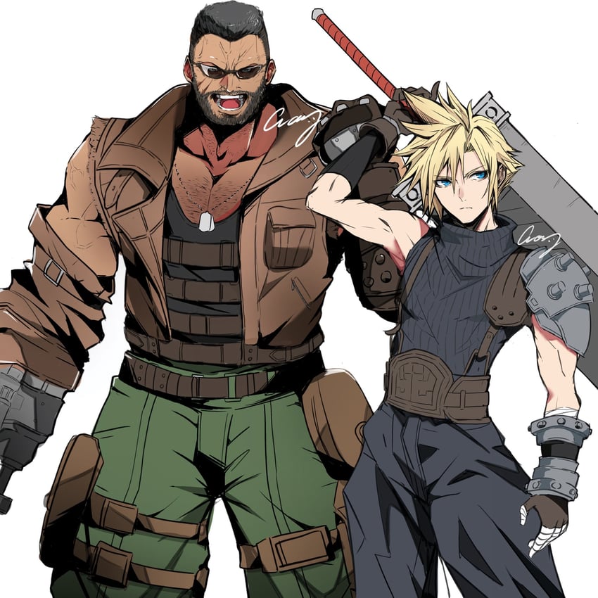 cloud strife and barret wallace (final fantasy and 2 more) drawn by crazy02oekaki