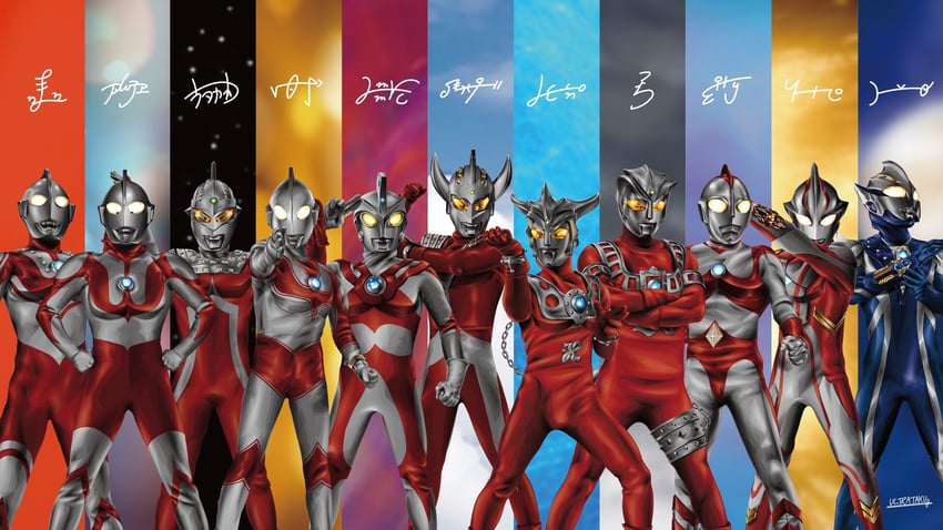 ultraman, ultraseven, ultraman tarou, ultraman jack, ultraman mebius, and 6 more (ultra series and 8 more) drawn by ultrataku
