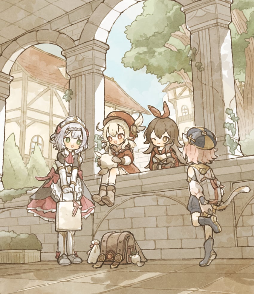 klee, amber, dodoco, noelle, and diona (genshin impact) drawn by shionosuke